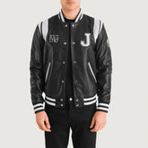 New Jersey Black Leather Varsity Jacket for men
